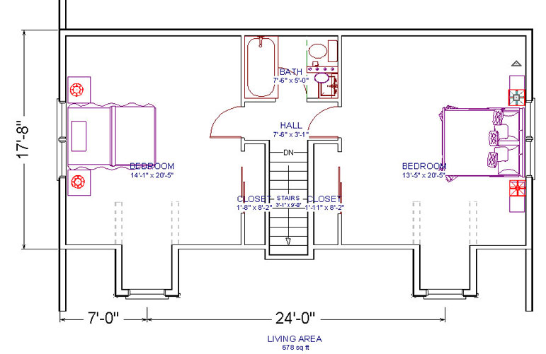 2 Bedrooms and 1 Bath Attic Plans for a small cape