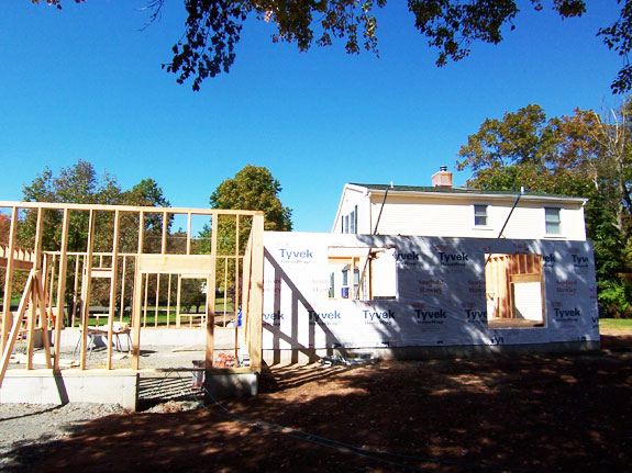 Framing the garage, family room addition in Wallingford, CT