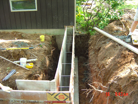 Concrete footers for rear addition
