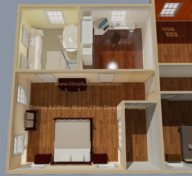 Deluxe Master Suite Addition Above Garage 3D Floorplan Overview