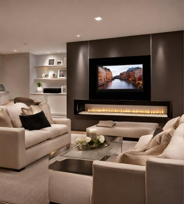 electric fireplace or hearth for cozy and elegant basement living spaces