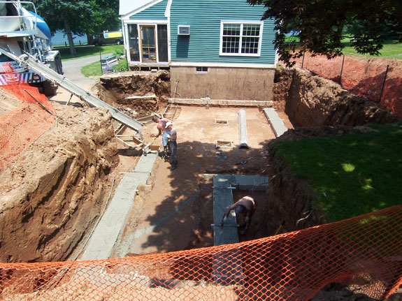 Concrete footers were poured